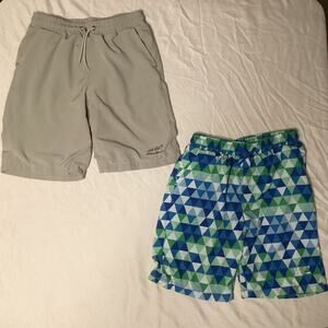 Eddie Bauer Swim Trunks Boys Small (7/8) Blue Green/Grey Mesh Lined Pockets